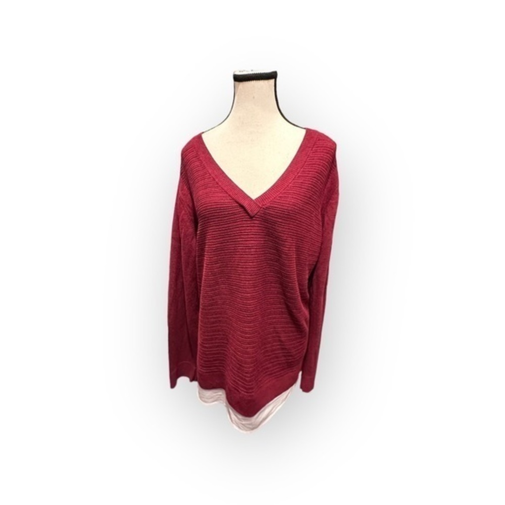 Women’s Hilary Radley Red Layered Look Plus Size V Neck Sweater XXL